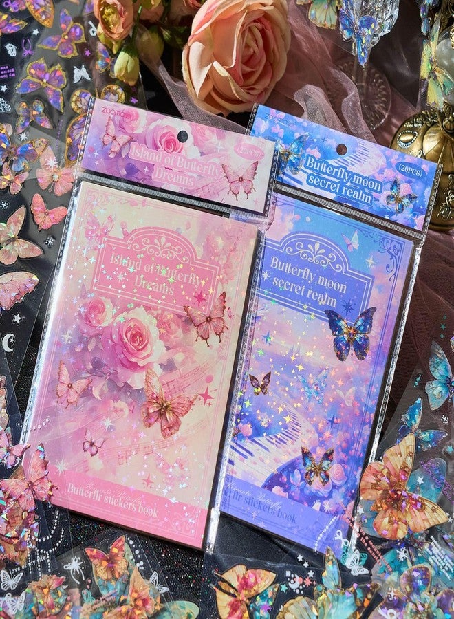 SAMVARDHAN Butterfly Dreams Stickers Book Set - 40Pcs Holographic Butterfly Sticker,Decorative & Aesthetic Glitter Stickers for Journals, Scrapbooking, DIY Crafts, Planners & Gifts, Pack of 2 - Image 1